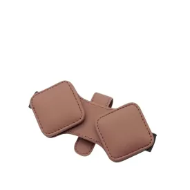 2 Pcs Brown Car Sun Visor Glasses Holder Clip with Dual Magnetic Clamps | PU Leather | Anti-Slip | Multi-Functional Storage