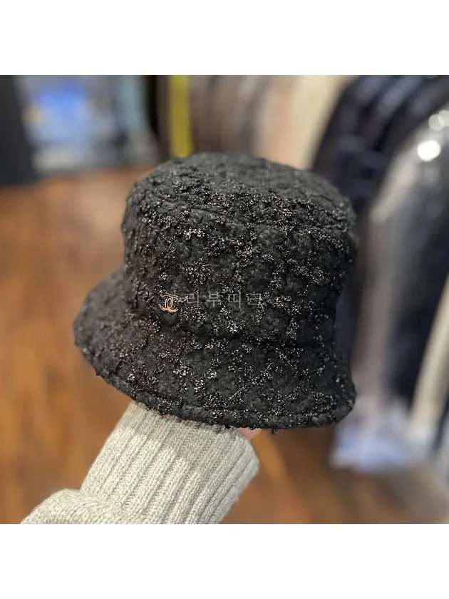 23SS CC Logo Flower Tweed Bucket Hat Bungeoji Black AA8743