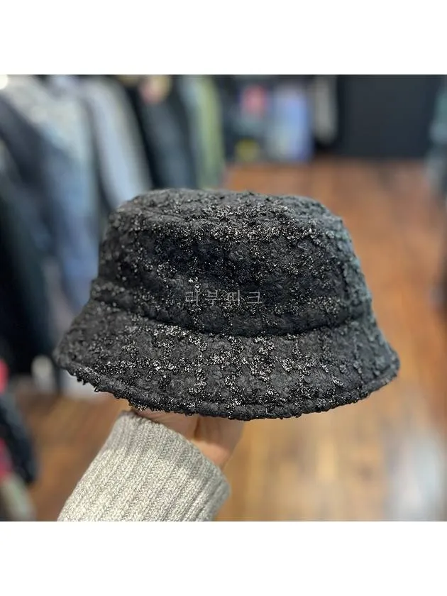 23SS CC Logo Flower Tweed Bucket Hat Bungeoji Black AA8743