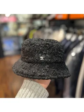 23SS CC Logo Flower Tweed Bucket Hat Bungeoji Black AA8743