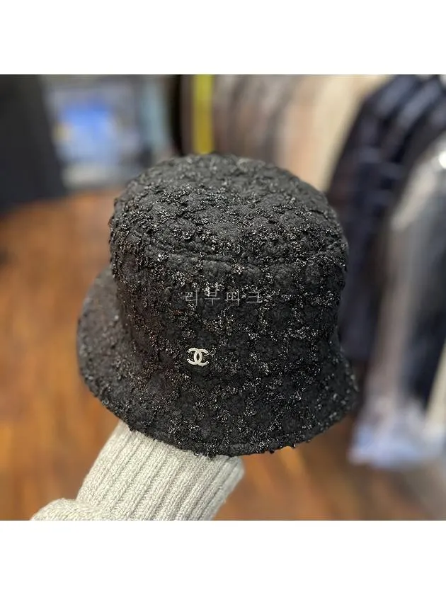 23SS CC Logo Flower Tweed Bucket Hat Bungeoji Black AA8743