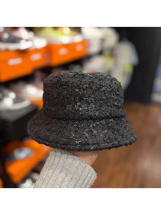 23SS CC Logo Flower Tweed Bucket Hat Bungeoji Black AA8743