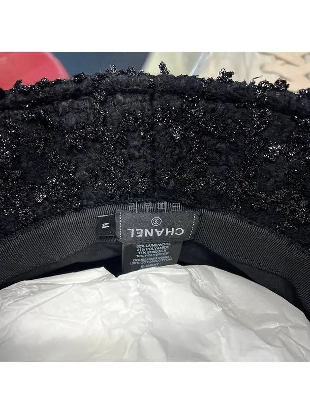 23SS CC Logo Flower Tweed Bucket Hat Bungeoji Black AA8743
