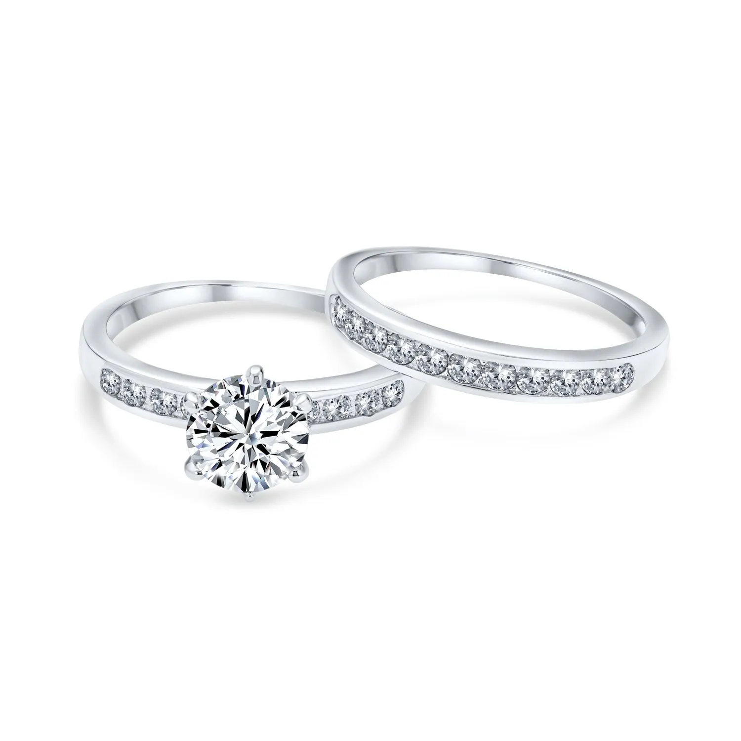 2CT Art Deco Solitaire AAA CZ Round Engagement Wedding Band Ring Set