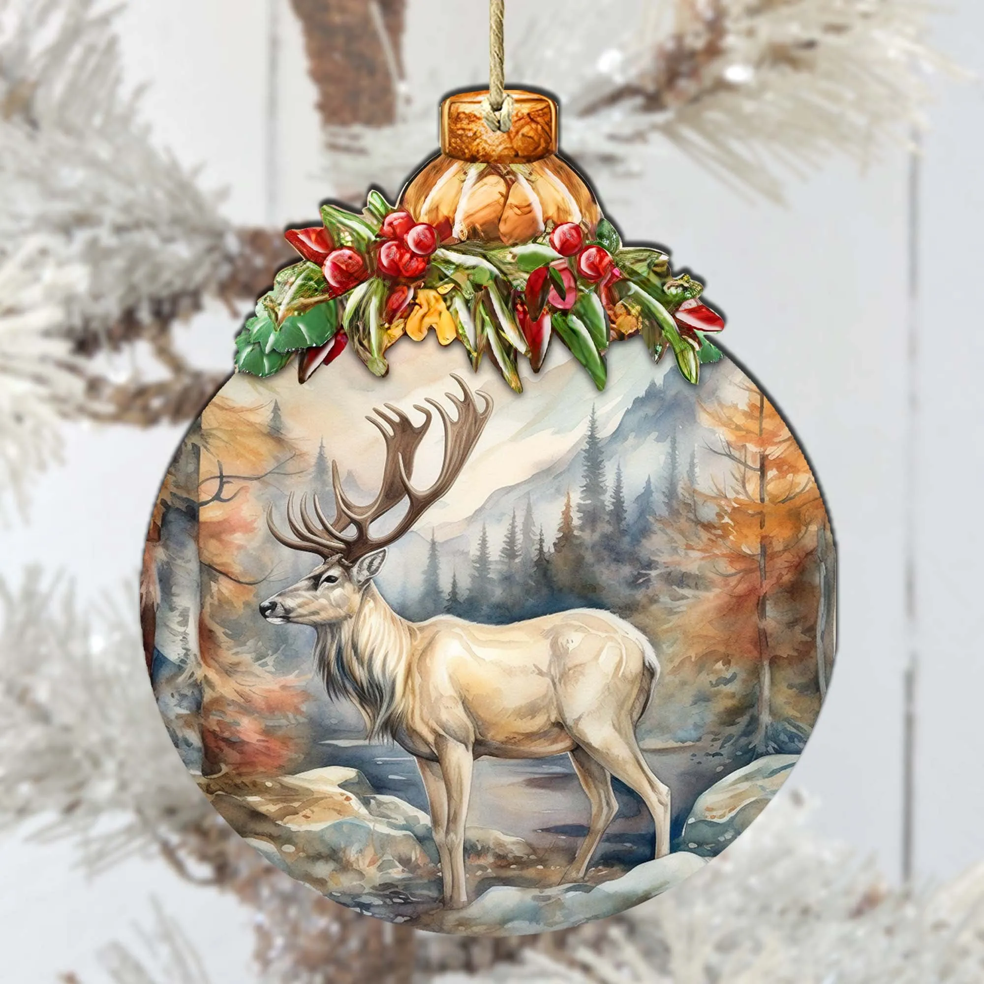 Alaskan Majestic Elk Wooden Ornaments by G.Debrekht - Wildlife Holiday Décor - 870028