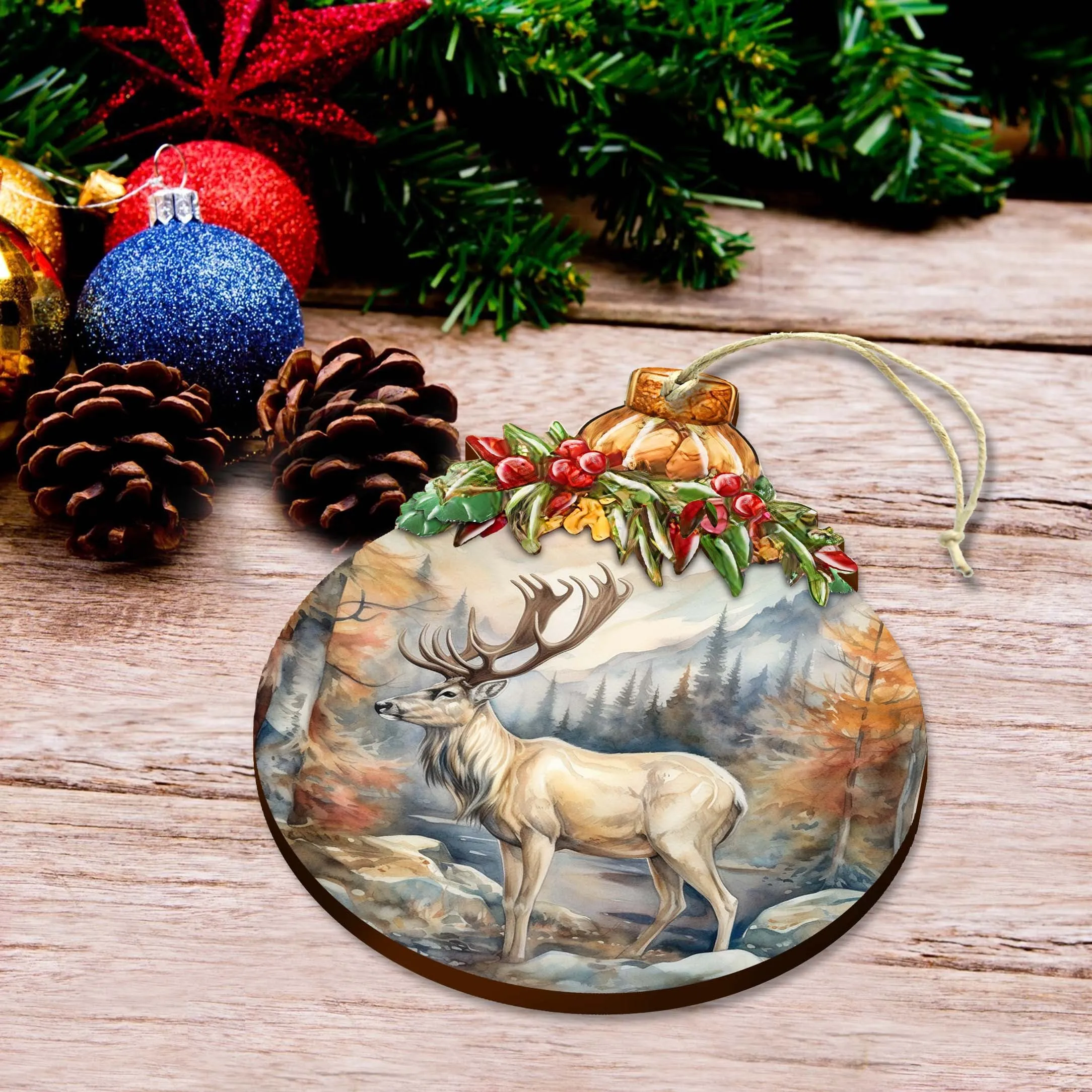 Alaskan Majestic Elk Wooden Ornaments by G.Debrekht - Wildlife Holiday Décor - 870028
