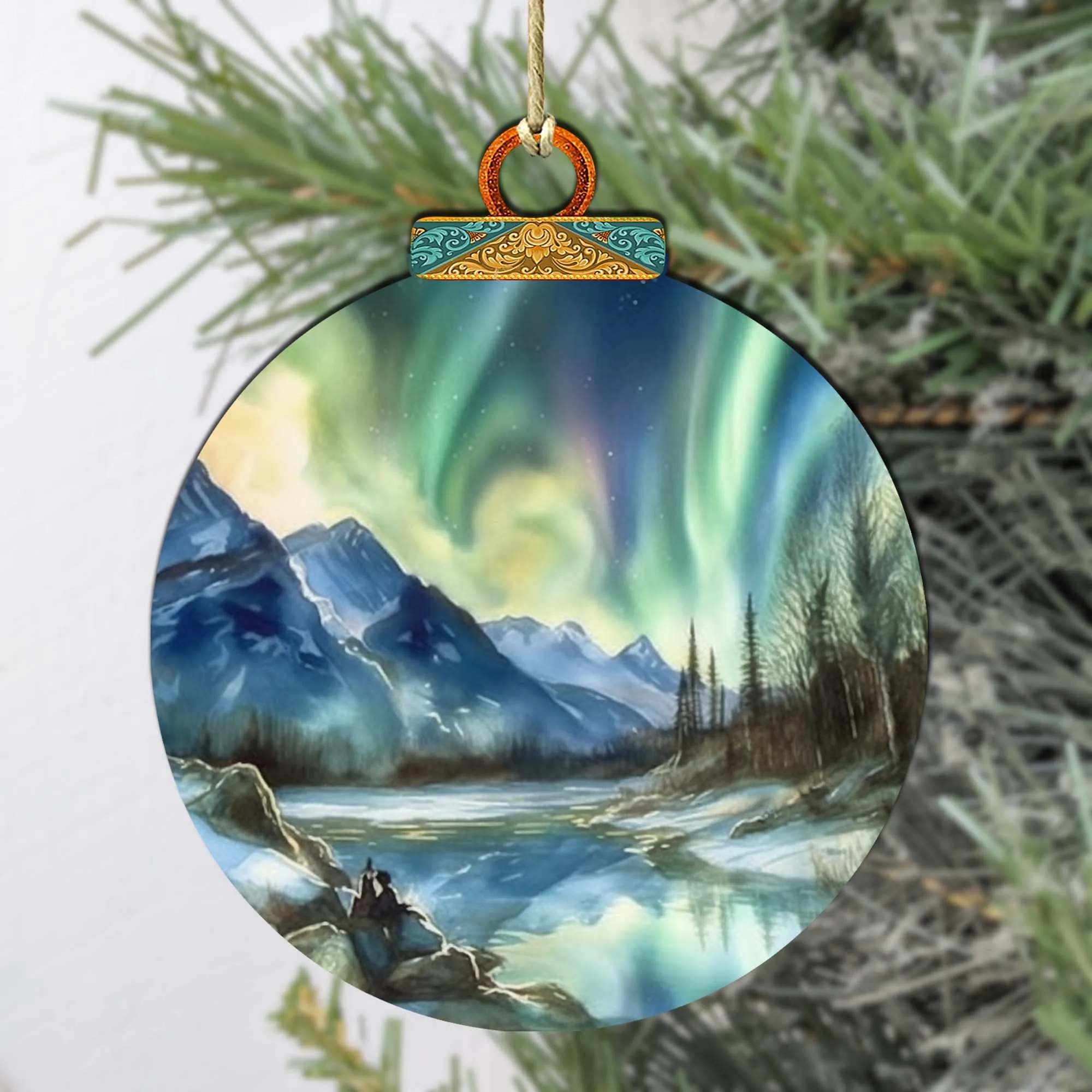 Alaskan Nothern Lights Wooden Ornaments by G.Debrekht - Wildlife Holiday Décor - 870039