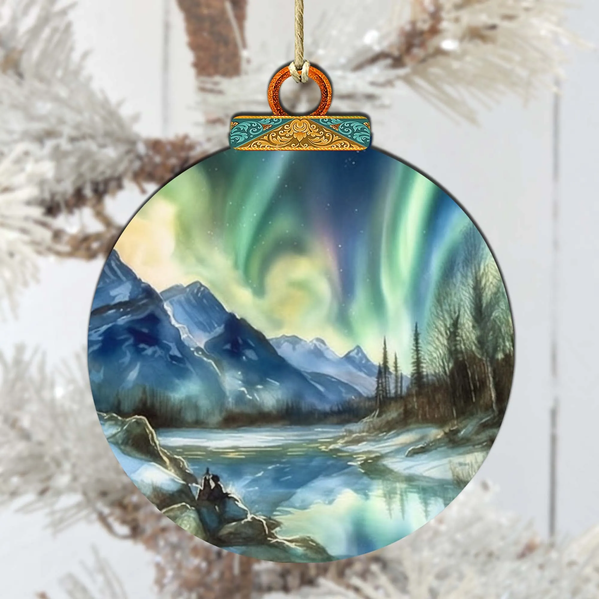 Alaskan Nothern Lights Wooden Ornaments by G.Debrekht - Wildlife Holiday Décor - 870039