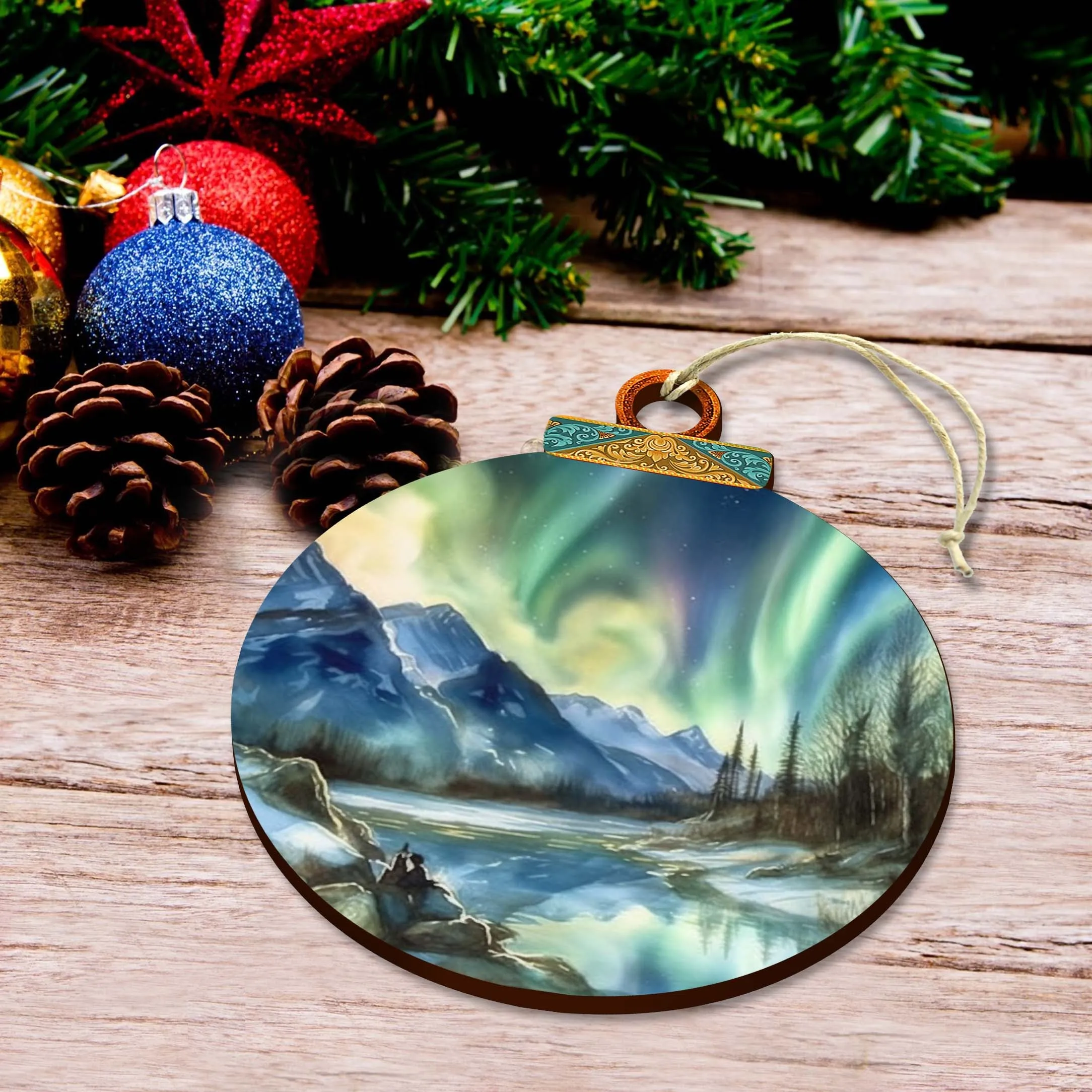 Alaskan Nothern Lights Wooden Ornaments by G.Debrekht - Wildlife Holiday Décor - 870039