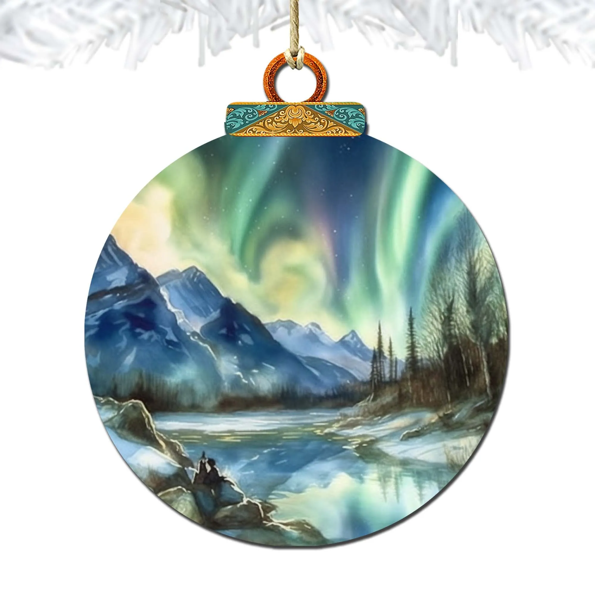 Alaskan Nothern Lights Wooden Ornaments by G.Debrekht - Wildlife Holiday Décor - 870039