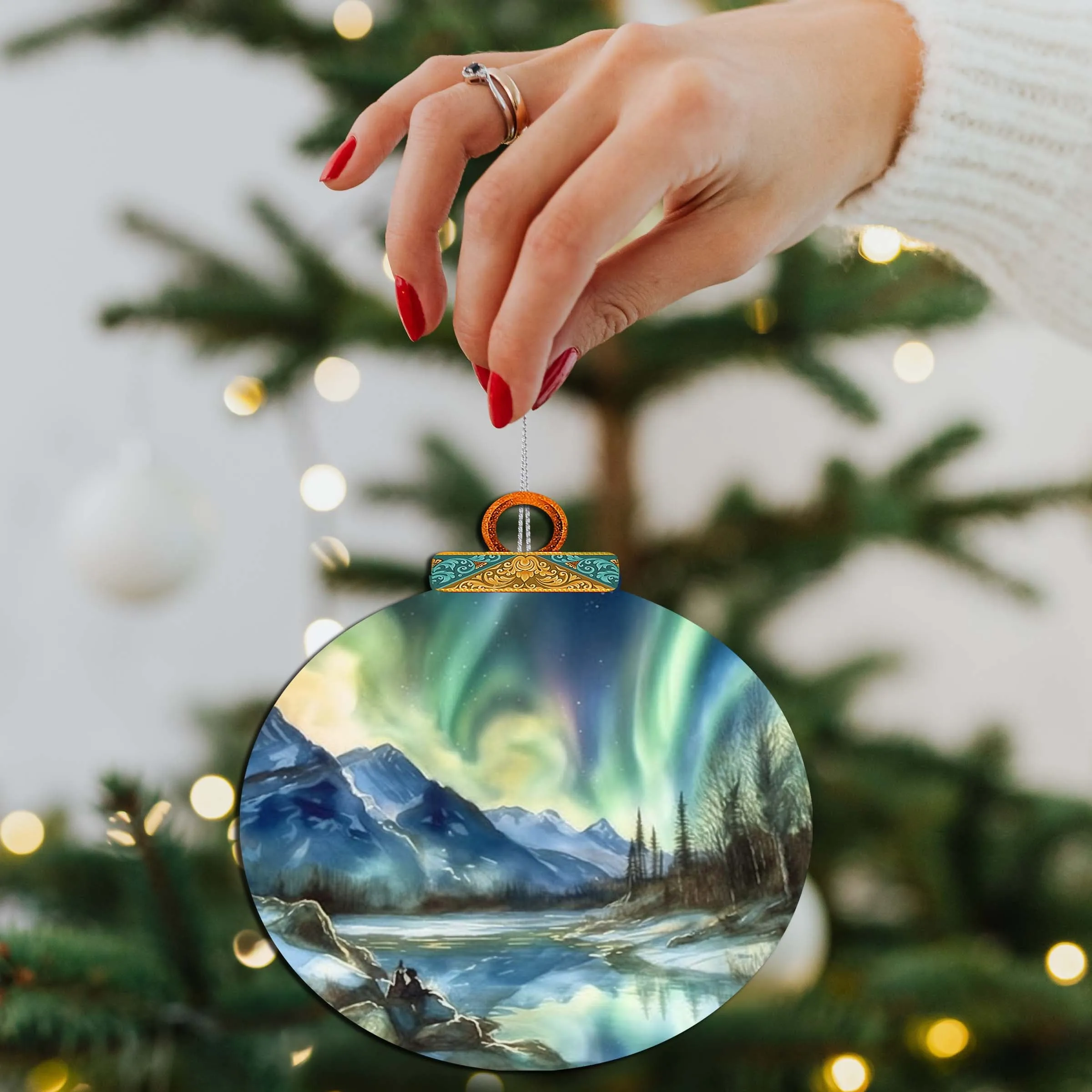 Alaskan Nothern Lights Wooden Ornaments by G.Debrekht - Wildlife Holiday Décor - 870039