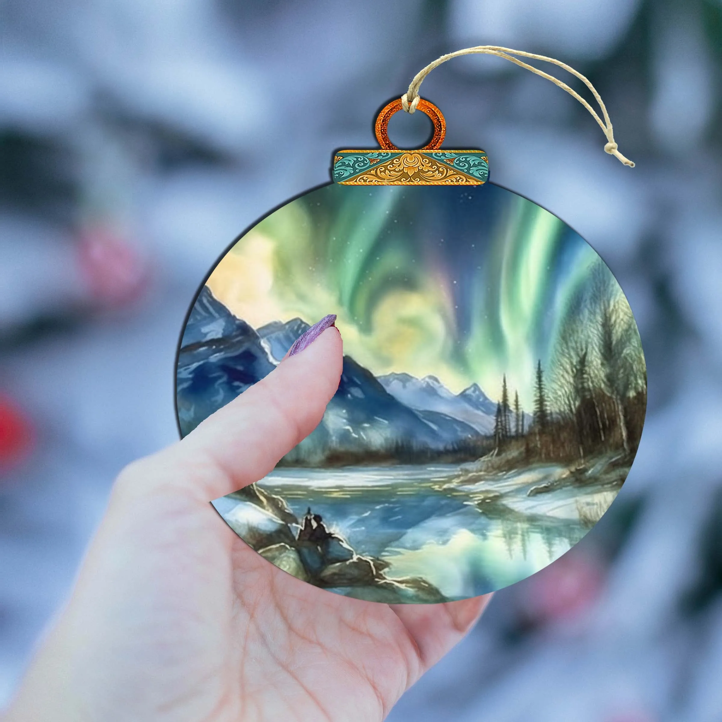 Alaskan Nothern Lights Wooden Ornaments by G.Debrekht - Wildlife Holiday Décor - 870039