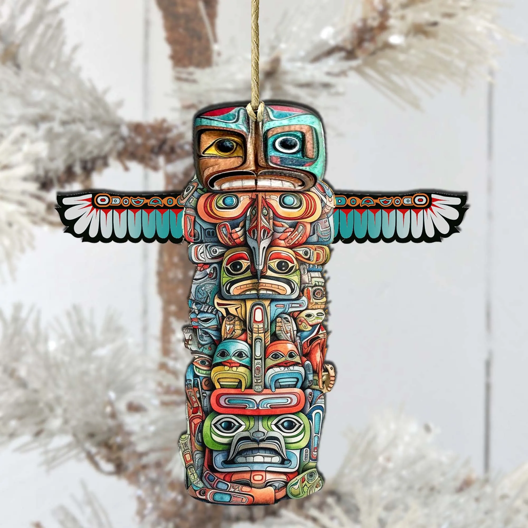 Alaskan Totem Pole Wooden Ornaments by G.Debrekht - Wildlife Holiday Décor - 8710117-1