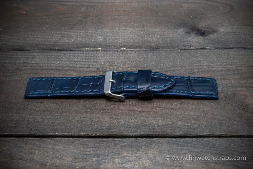 Alligator watch strap Dark blue matte, handmade in Finland