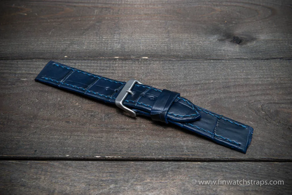 Alligator watch strap Dark blue matte, handmade in Finland