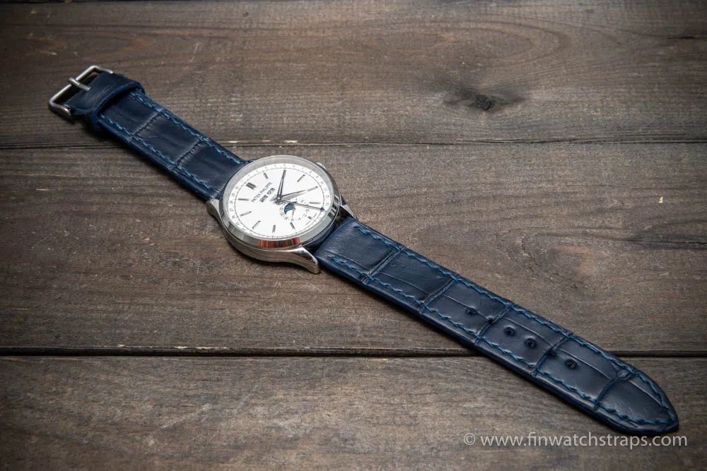 Alligator watch strap Dark blue matte, handmade in Finland