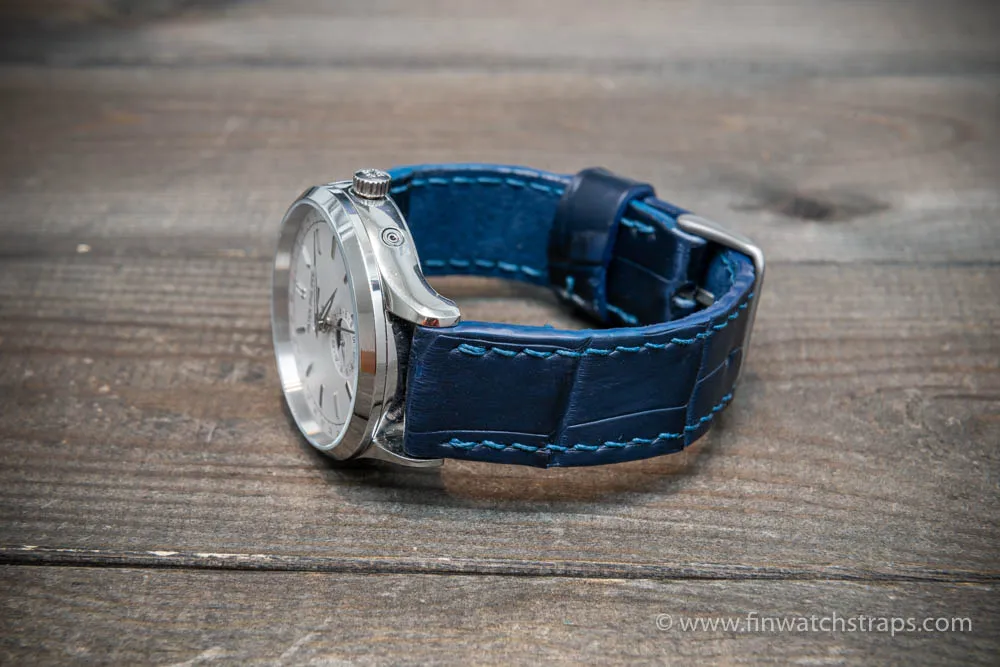 Alligator watch strap Dark blue matte, handmade in Finland