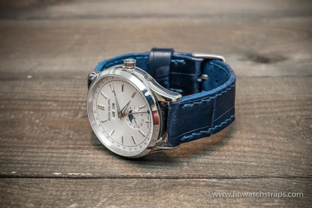 Alligator watch strap Dark blue matte, handmade in Finland