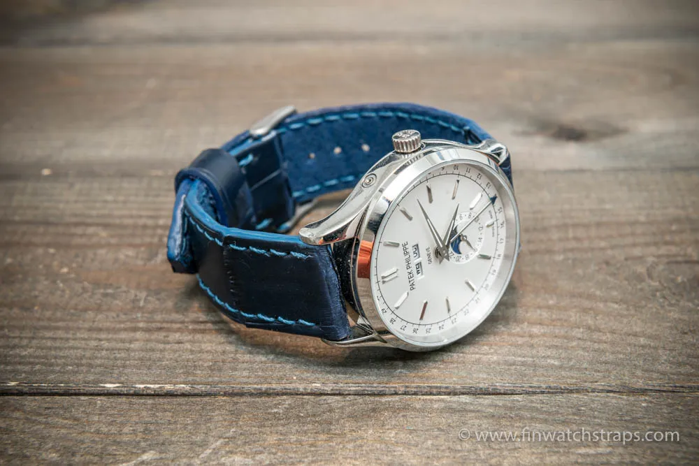 Alligator watch strap Dark blue matte, handmade in Finland