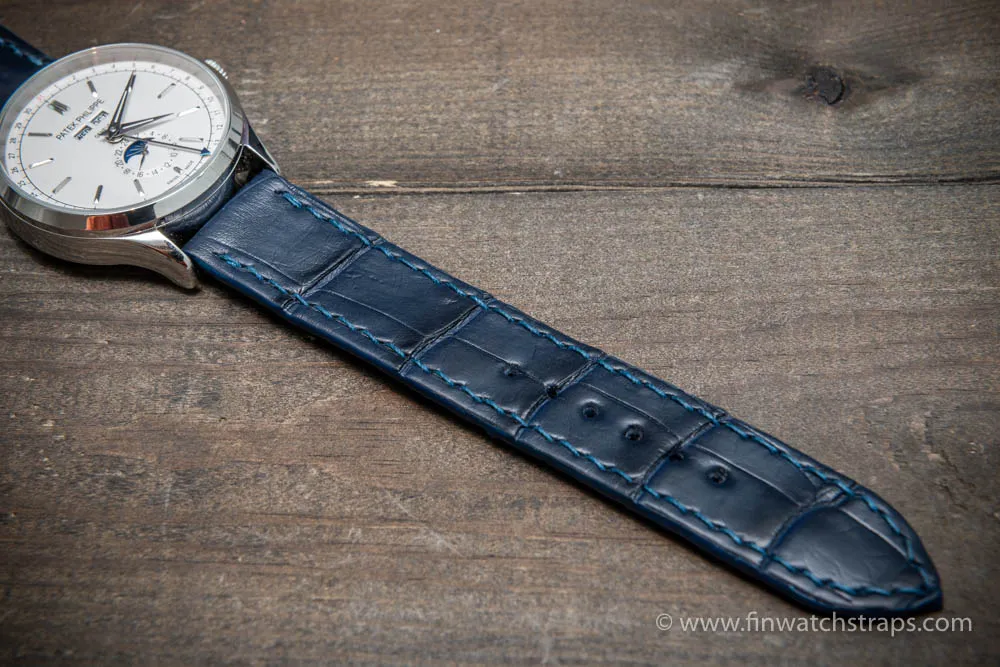 Alligator watch strap Dark blue matte, handmade in Finland