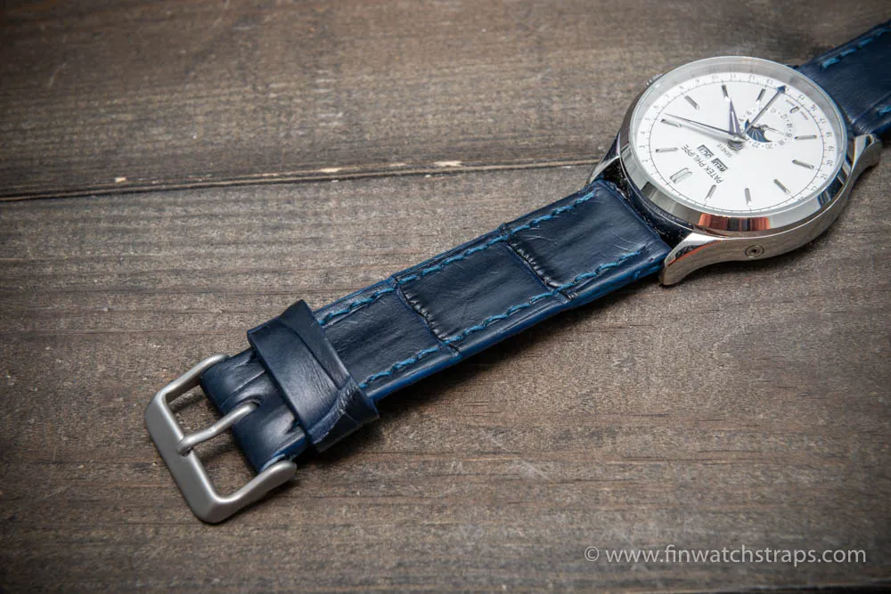 Alligator watch strap Dark blue matte, handmade in Finland