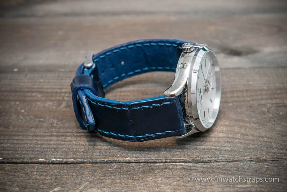 Alligator watch strap Dark blue matte, handmade in Finland