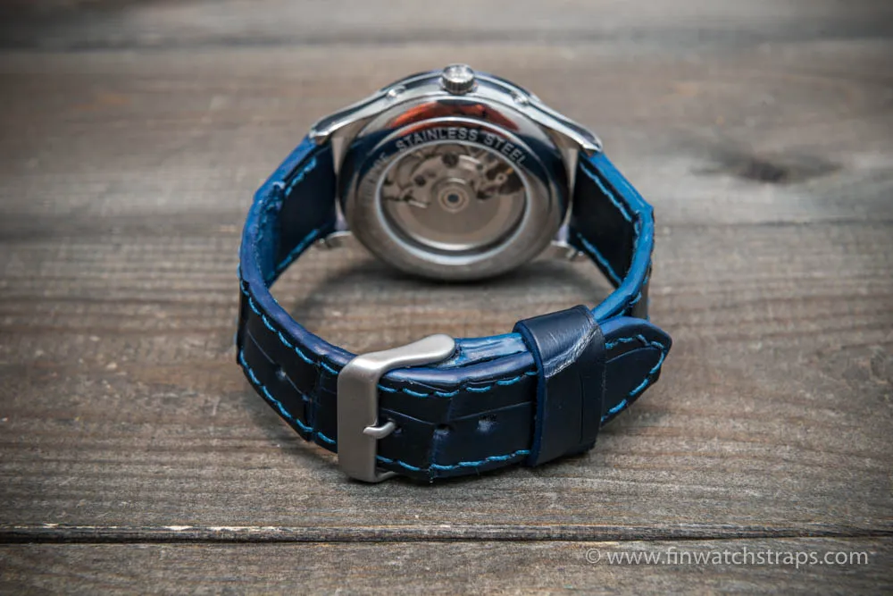 Alligator watch strap Dark blue matte, handmade in Finland
