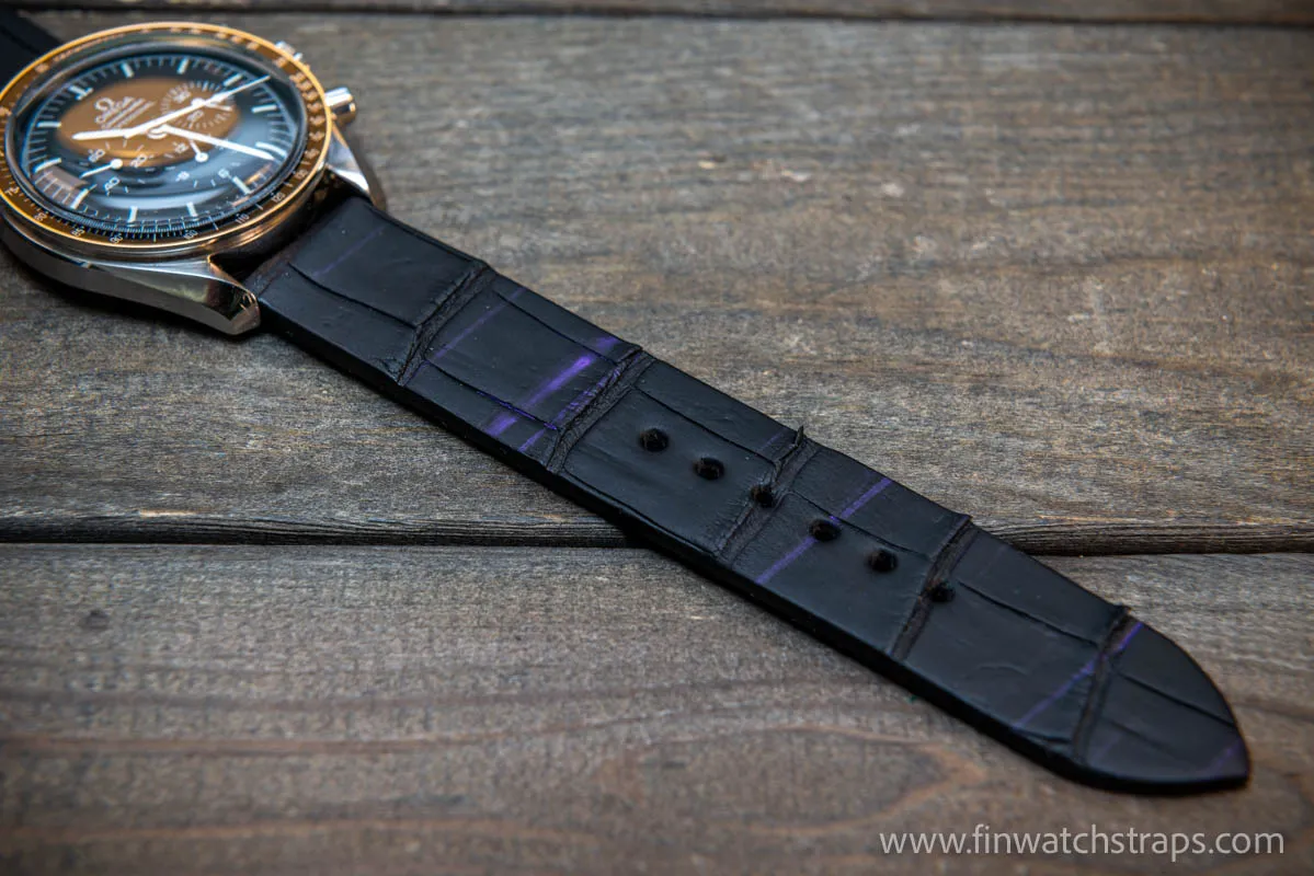 Alligator watch strap, French Croco, Black matte color, handmade in Finland, 10-26 mm. Limited edition.
