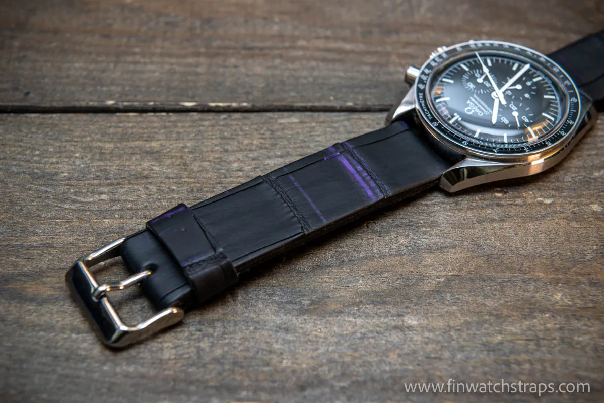 Alligator watch strap, French Croco, Black matte color, handmade in Finland, 10-26 mm. Limited edition.