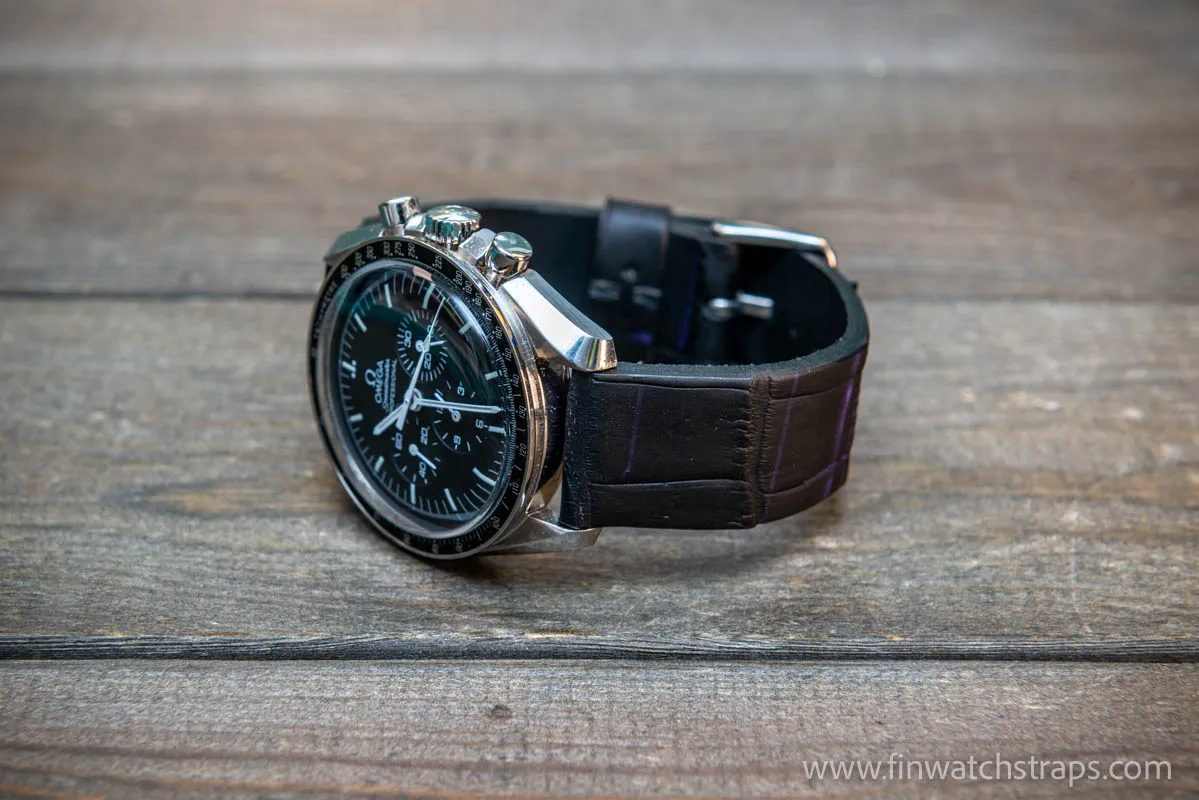 Alligator watch strap, French Croco, Black matte color, handmade in Finland, 10-26 mm. Limited edition.