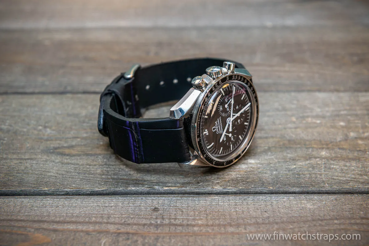 Alligator watch strap, French Croco, Black matte color, handmade in Finland, 10-26 mm. Limited edition.