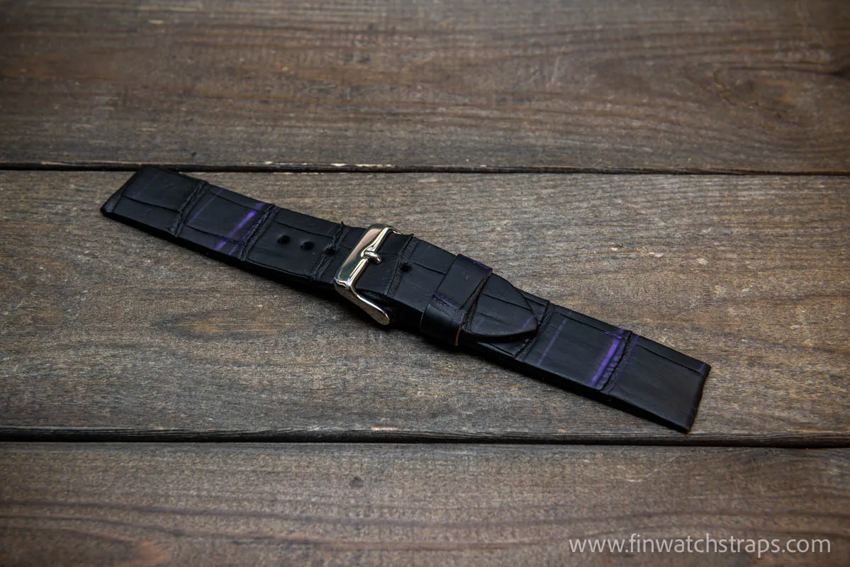 Alligator watch strap, French Croco, Black matte color, handmade in Finland, 10-26 mm. Limited edition.