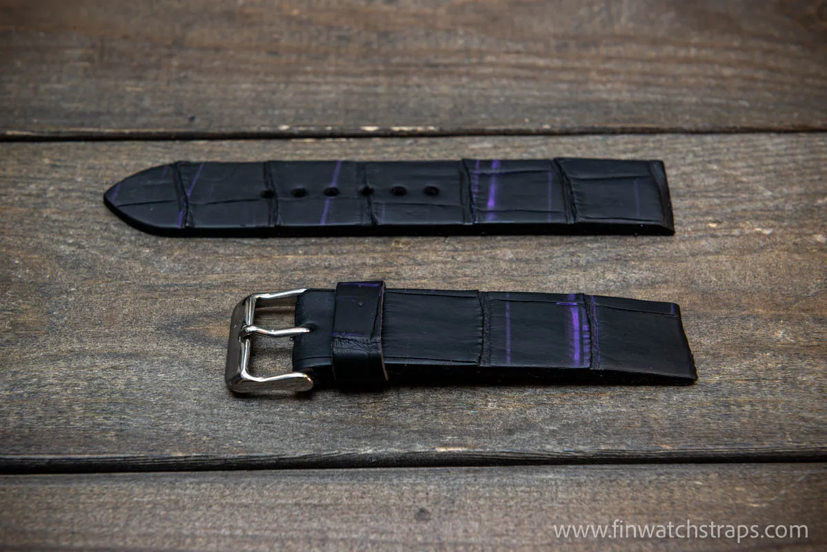 Alligator watch strap, French Croco, Black matte color, handmade in Finland, 10-26 mm. Limited edition.