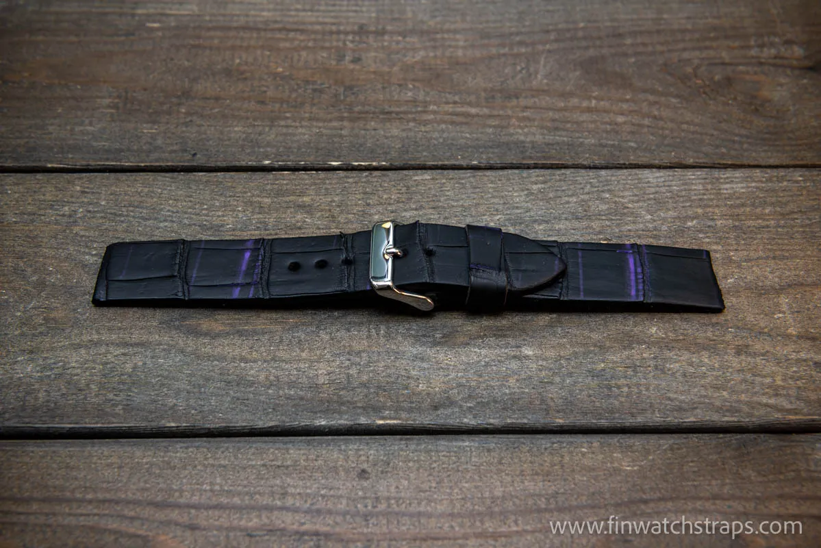 Alligator watch strap, French Croco, Black matte color, handmade in Finland, 10-26 mm. Limited edition.