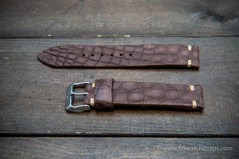 Alligator watch strap vintage brown matte, handmade in Finland