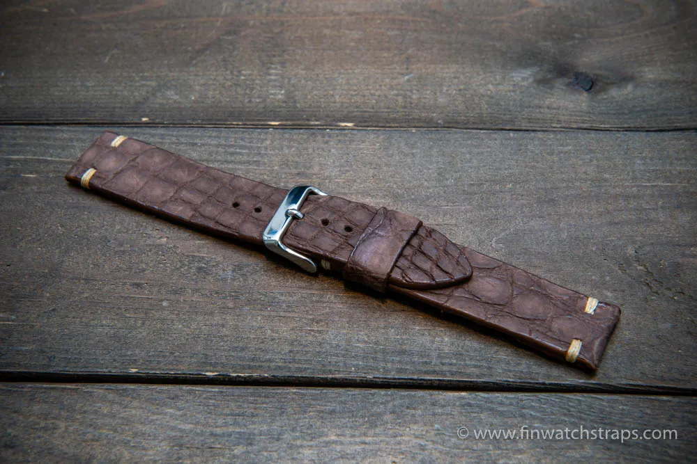 Alligator watch strap vintage brown matte, handmade in Finland