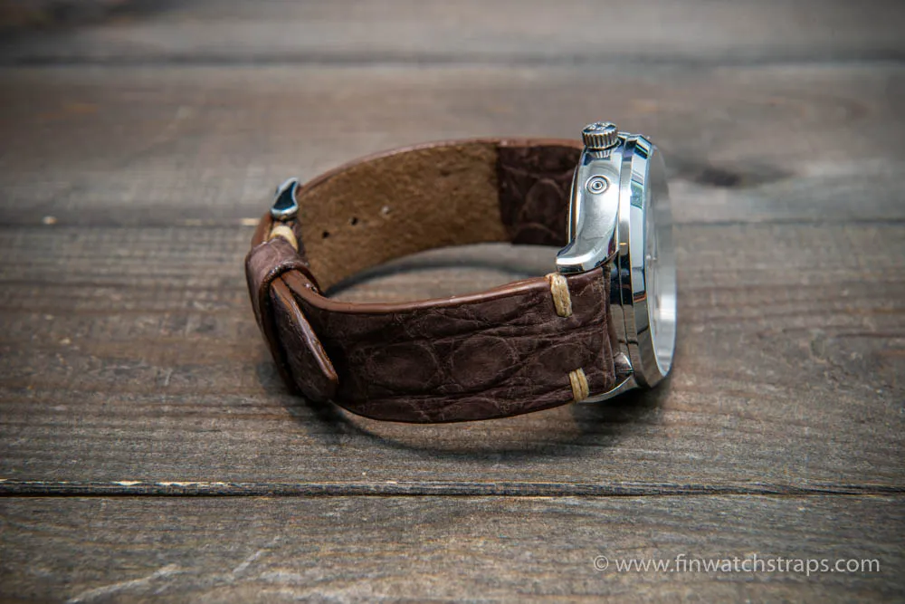 Alligator watch strap vintage brown matte, handmade in Finland