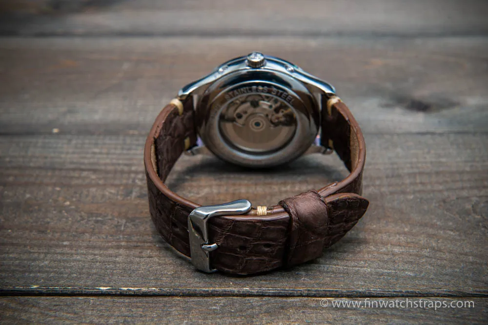 Alligator watch strap vintage brown matte, handmade in Finland