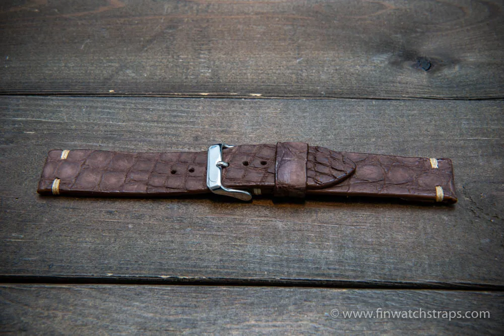 Alligator watch strap vintage brown matte, handmade in Finland