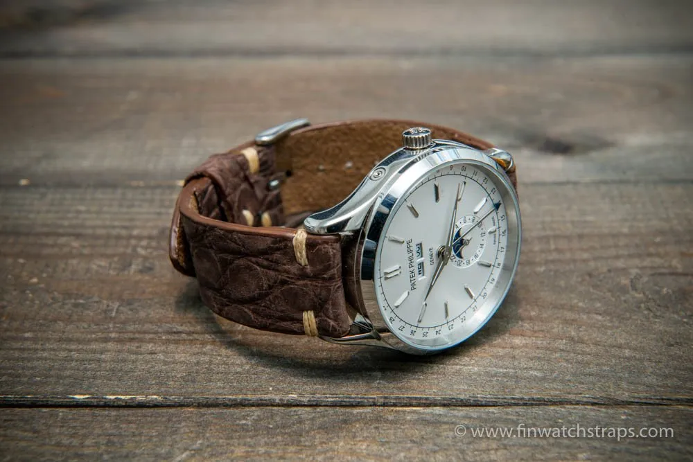 Alligator watch strap vintage brown matte, handmade in Finland