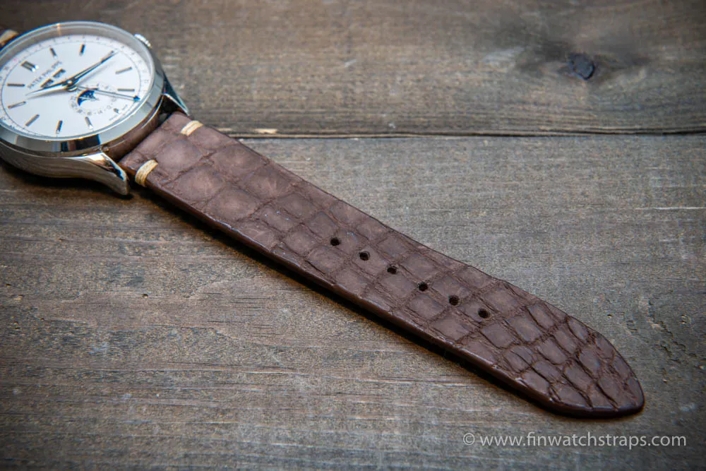 Alligator watch strap vintage brown matte, handmade in Finland