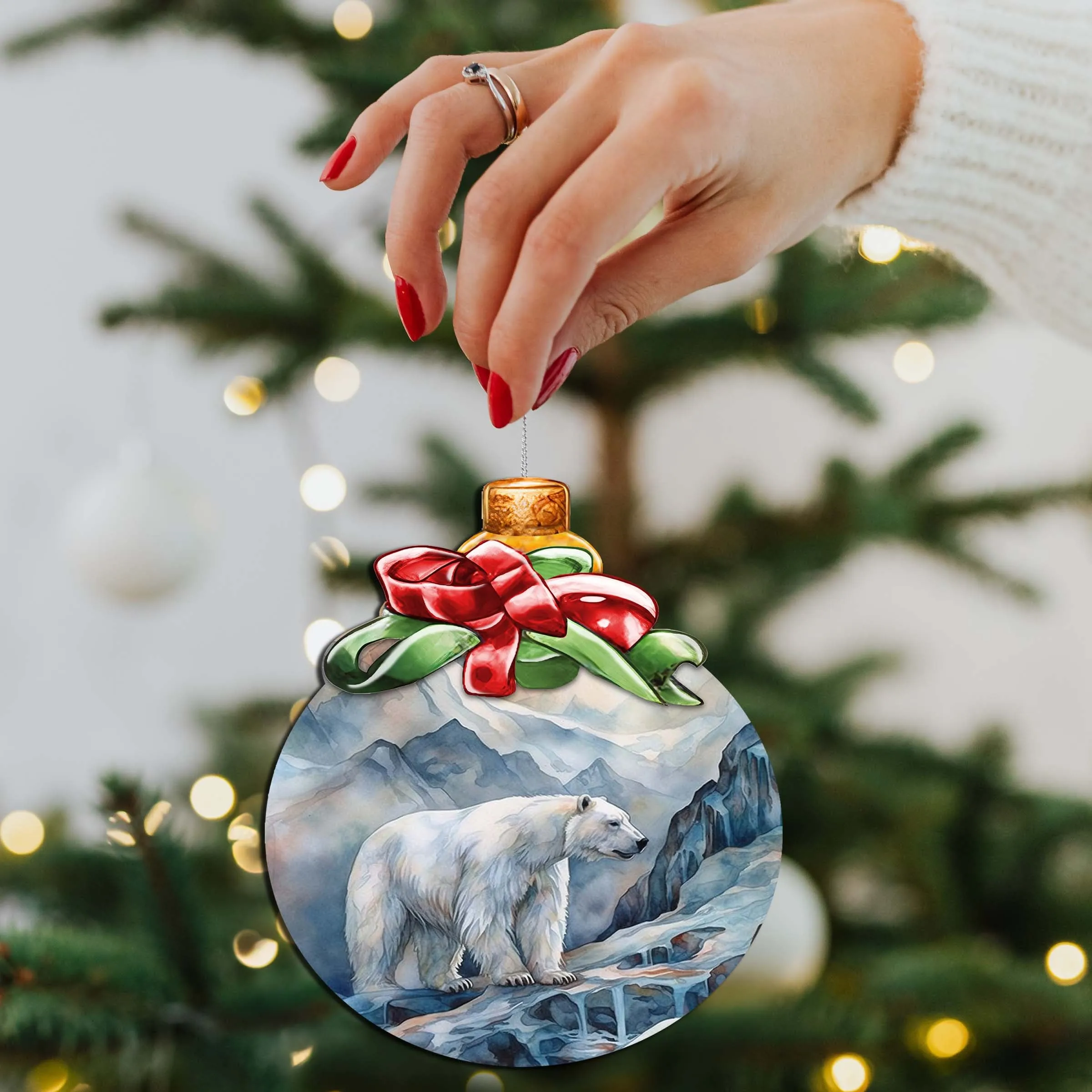 Arctic Frost Peak Polar Bear Wooden Ornaments by G.Debrekht - Wildlife Holiday Décor - 870020