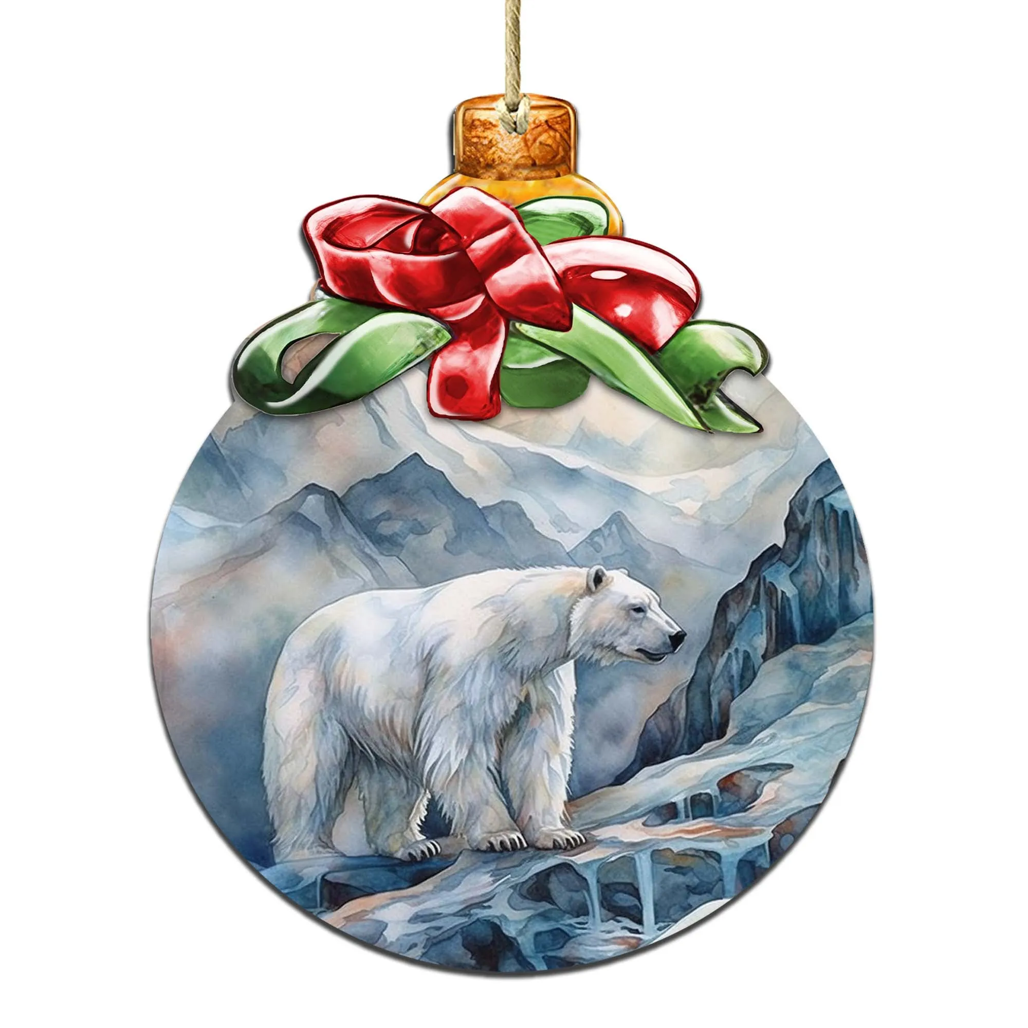 Arctic Frost Peak Polar Bear Wooden Ornaments by G.Debrekht - Wildlife Holiday Décor - 870020
