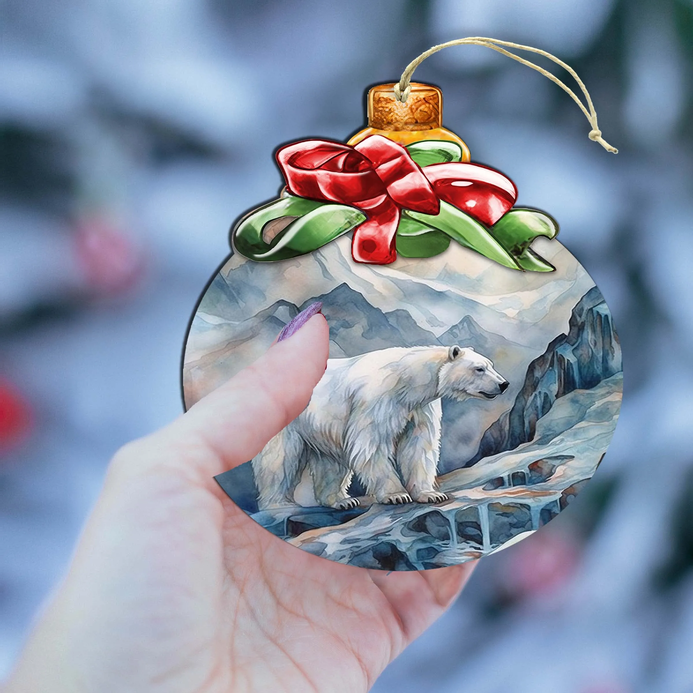 Arctic Frost Peak Polar Bear Wooden Ornaments by G.Debrekht - Wildlife Holiday Décor - 870020