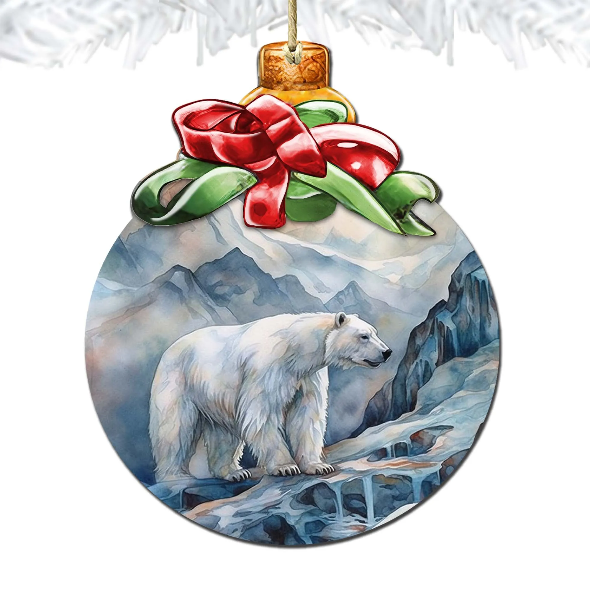 Arctic Frost Peak Polar Bear Wooden Ornaments by G.Debrekht - Wildlife Holiday Décor - 870020