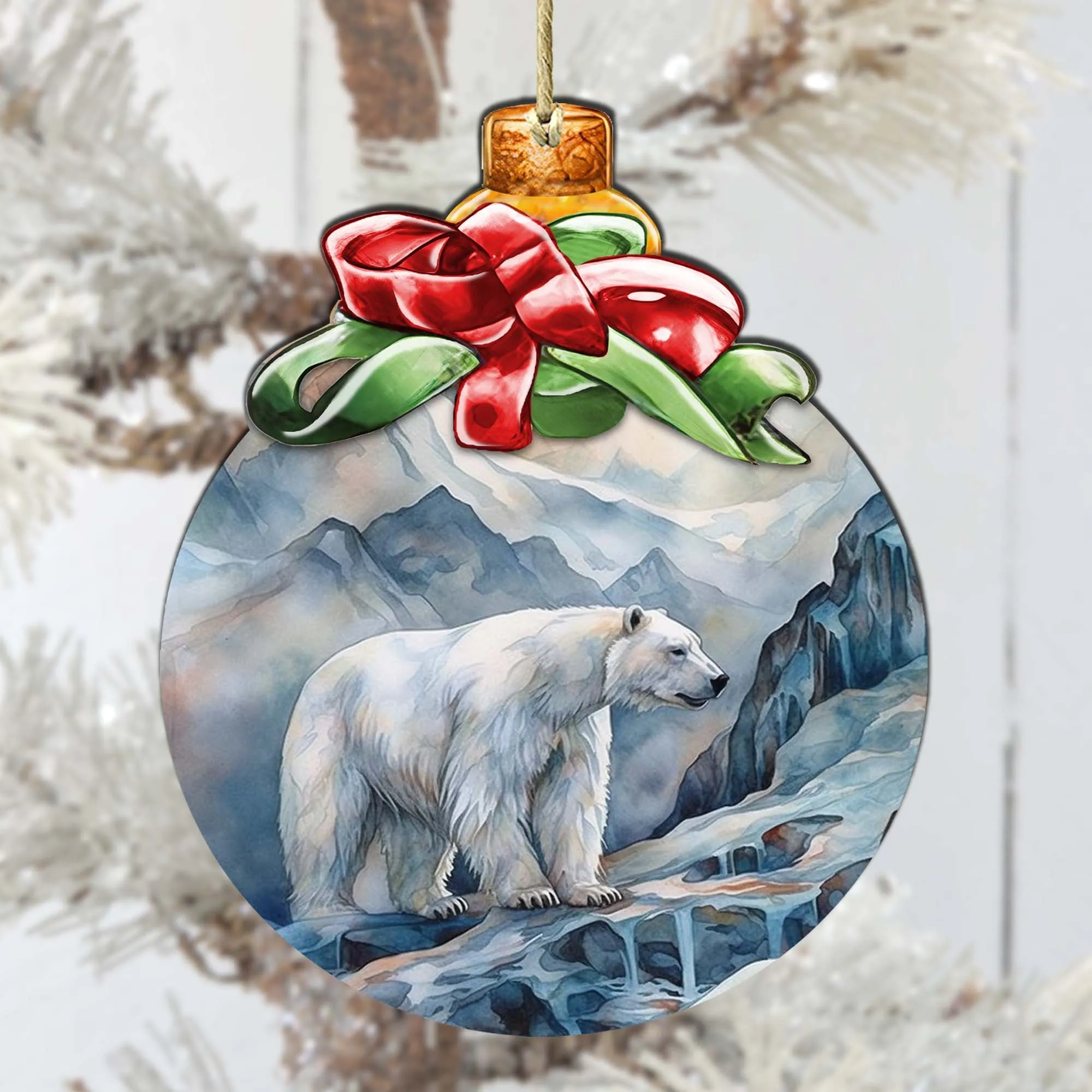 Arctic Frost Peak Polar Bear Wooden Ornaments by G.Debrekht - Wildlife Holiday Décor - 870020