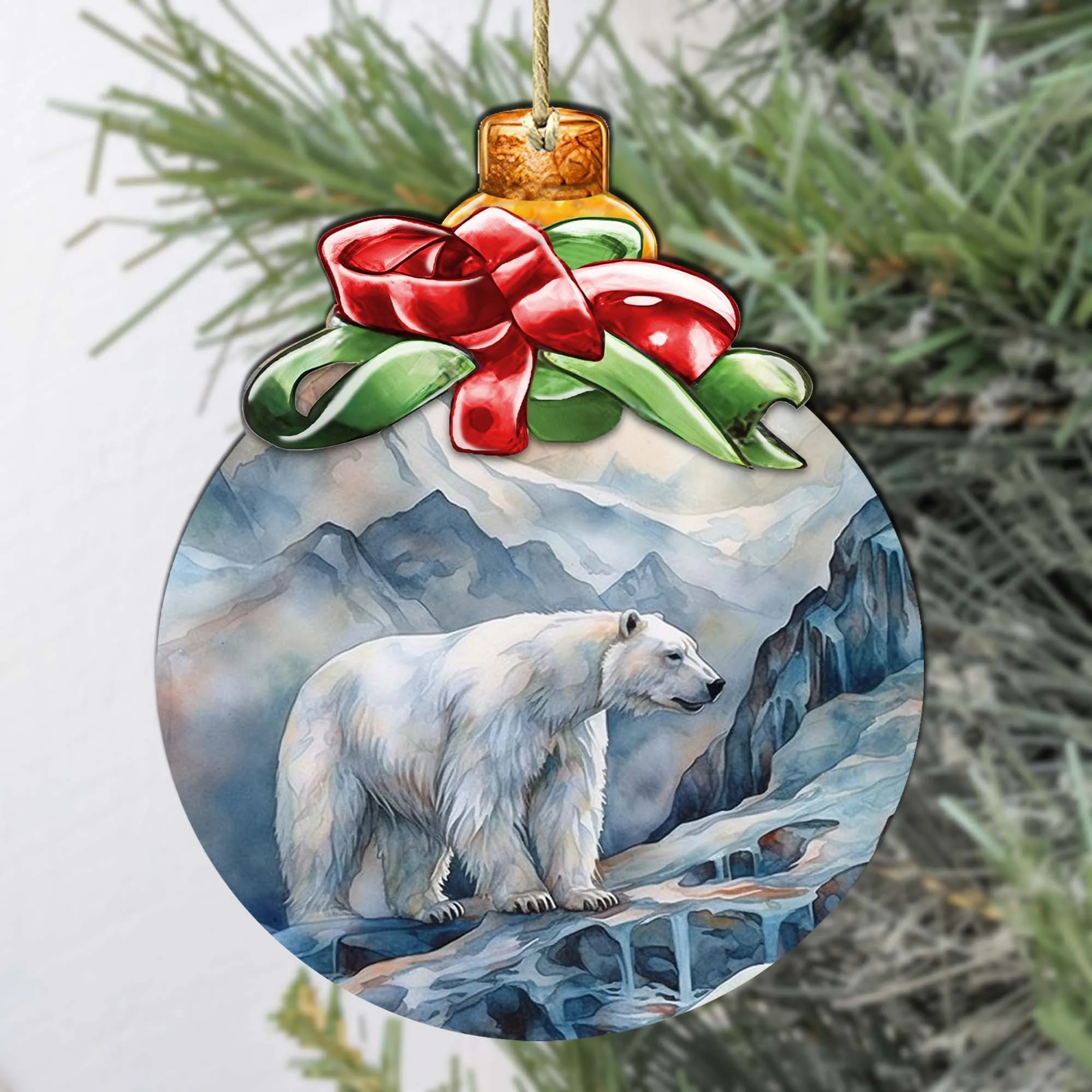 Arctic Frost Peak Polar Bear Wooden Ornaments by G.Debrekht - Wildlife Holiday Décor - 870020