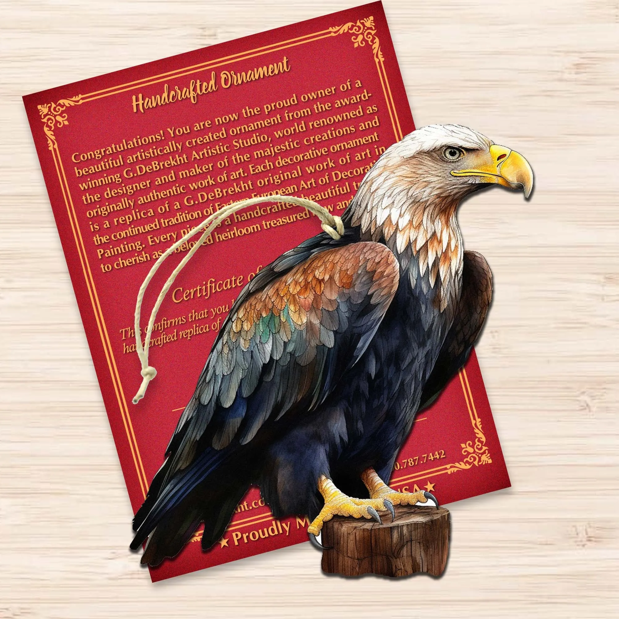 Bald Eagle Charm Wooden Ornaments by G.Debrekht - Wildlife Holiday Décor - 8710101-4