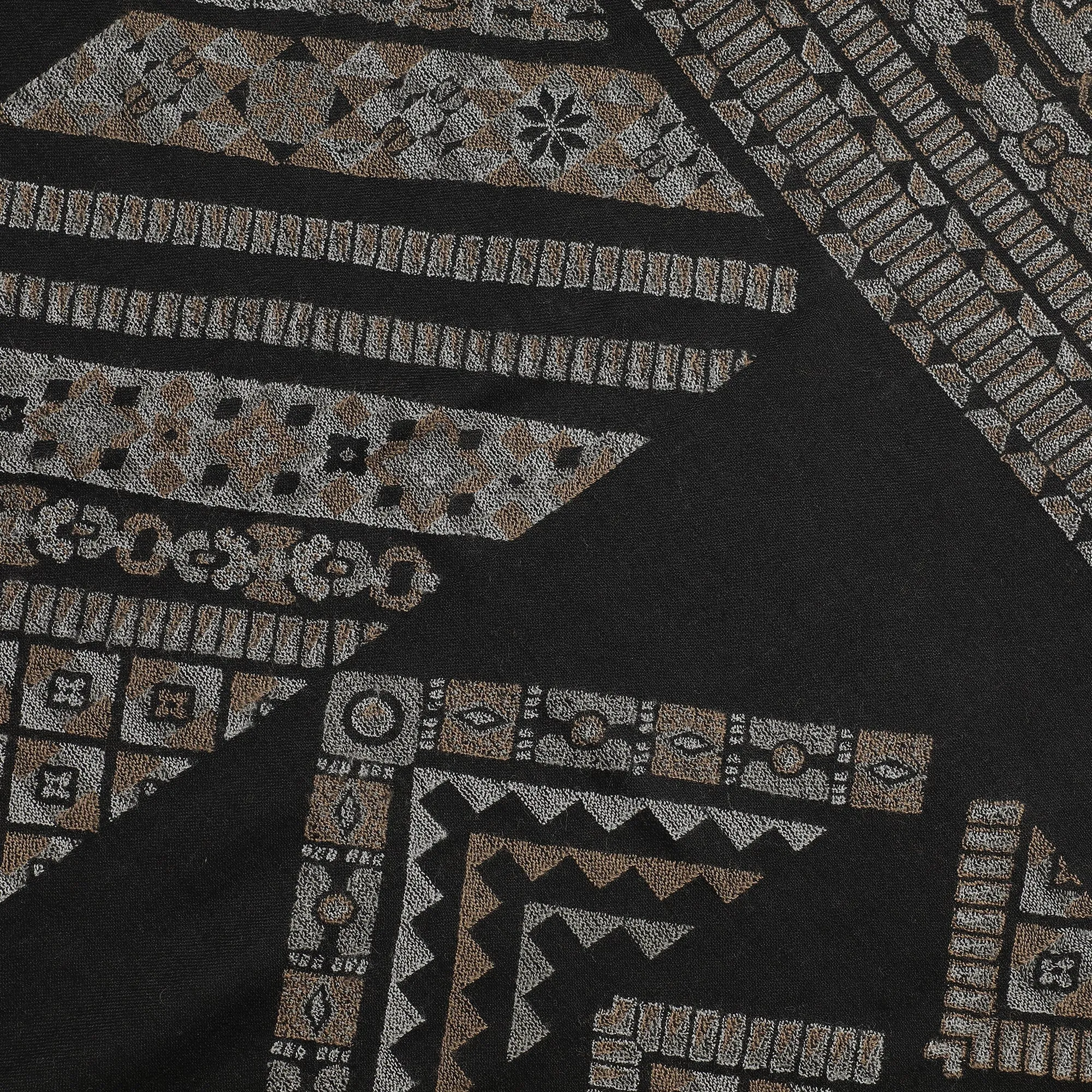 Black Abstract Wool Woven Design Shawl