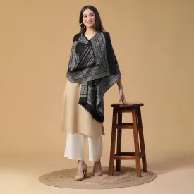 Black Abstract Wool Woven Design Shawl